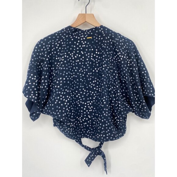 NWT ROXY POLKA DOT OPEN FRONT TIE SHORT SLEEVE TOP SIZE MEDIUM - Picture 3 of 4